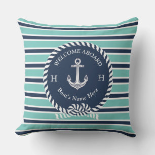 Name des Schiffes Ankerseil Aquamarin Blue Willkom Kissen
