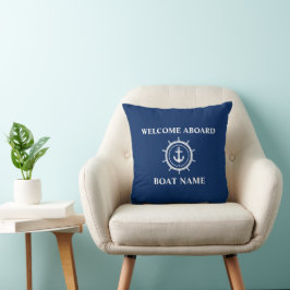 Name des Schiffes Ankerseil Helm Willkommen Blau Kissen