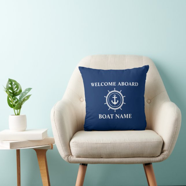 Name des Schiffes Ankerseil Helm Willkommen Blau Kissen (Stuhl )