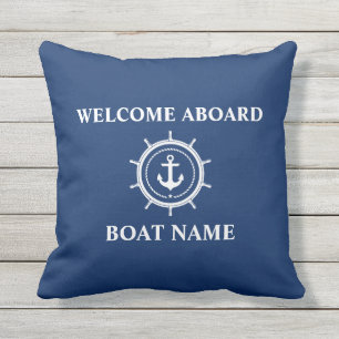 Name des Schiffes Ankerseil Helm Willkommen Blau Kissen