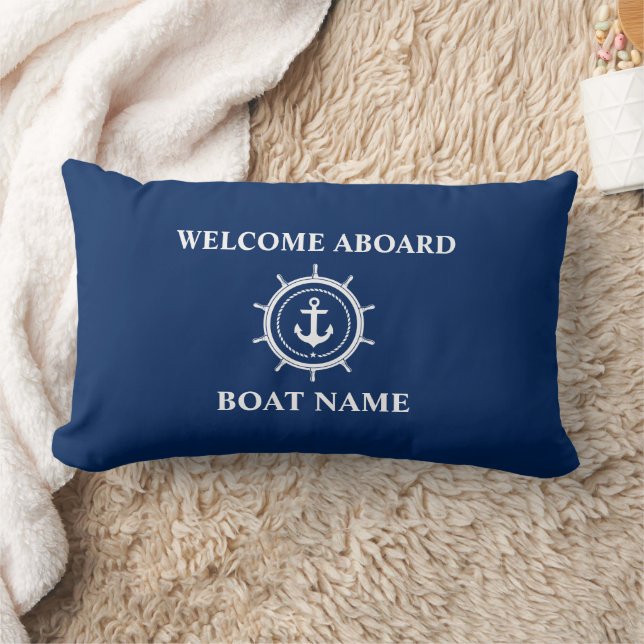 Name des Schiffes Ankerseil Helm Willkommen Blau Lendenkissen (Decke)