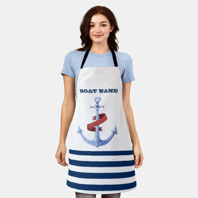 Name des Schiffes, Blaue Ankernacht, blau gestreif Schürze (Getragen)