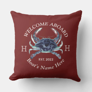Name des Schiffes Blue Crab Willkommen Burgundy Re Kissen