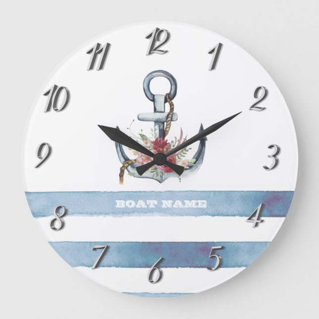 Name des Schiffes, Blume des Ankerbetts Streifen Große Wanduhr (Vorderseite)