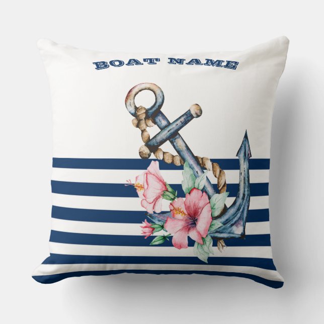 Name des Schiffes, Blumenanker Blaue Streifen der  Kissen (Vorderseite)