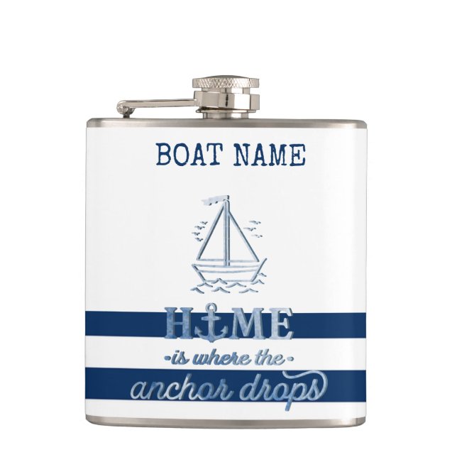 Name des Schiffes,Name des Anchor Sea Marine blau  Flachmann (Vorderseite)