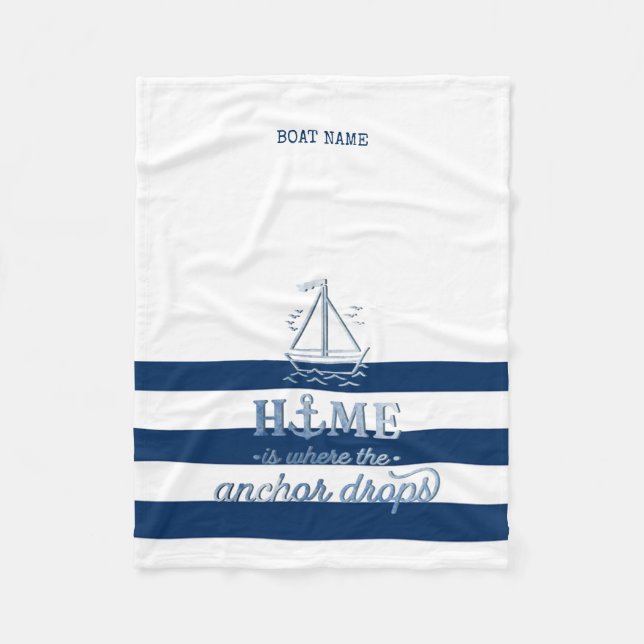 Name des Schiffes,Name des Anchor Sea Marine blau  Fleecedecke (Vorderseite)