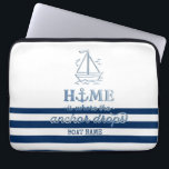 Name des Schiffes,Name des Anchor Sea Marine blau  Laptopschutzhülle<br><div class="desc">Dieses Bild zeigt Anker auf einem marineblau gestreiften Hintergrund.</div>