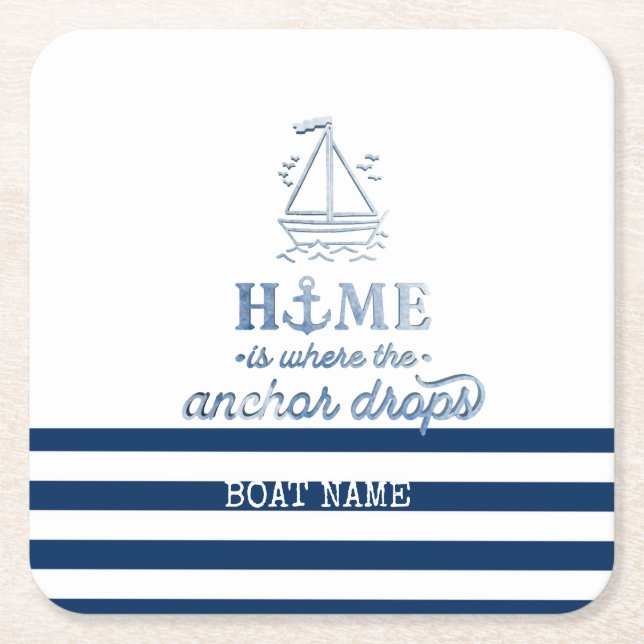 Name des Schiffes,Name des Anchor Sea Marine blau  Rechteckiger Pappuntersetzer (Vorderseite)