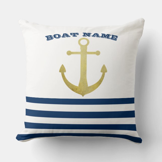 Name des Schiffes, Name des Gold Anchors Blaue Str Kissen (Vorderseite)