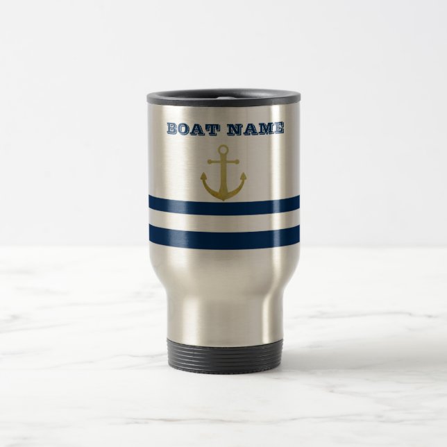 Name des Schiffes, Name des Gold Anchors Blaue Str Reisebecher (Mittel)