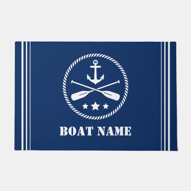 Name des Schiffes Nautic Anchor & Crossed Oars Nav Fußmatte (Vorderseite)