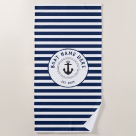 Name des Schiffes Nautic Anchor Navy Blue Stripes Strandtuch