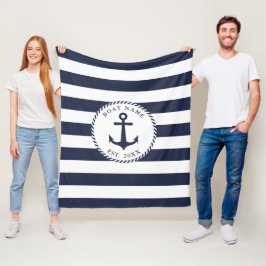 Name des Schiffes Nautic Anchor Navy White Stripes Fleecedecke