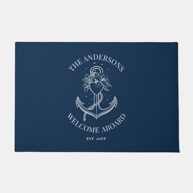 Name des Schiffes: Nautic Navy Blue Anchor Fußmatte (Vorderseite)