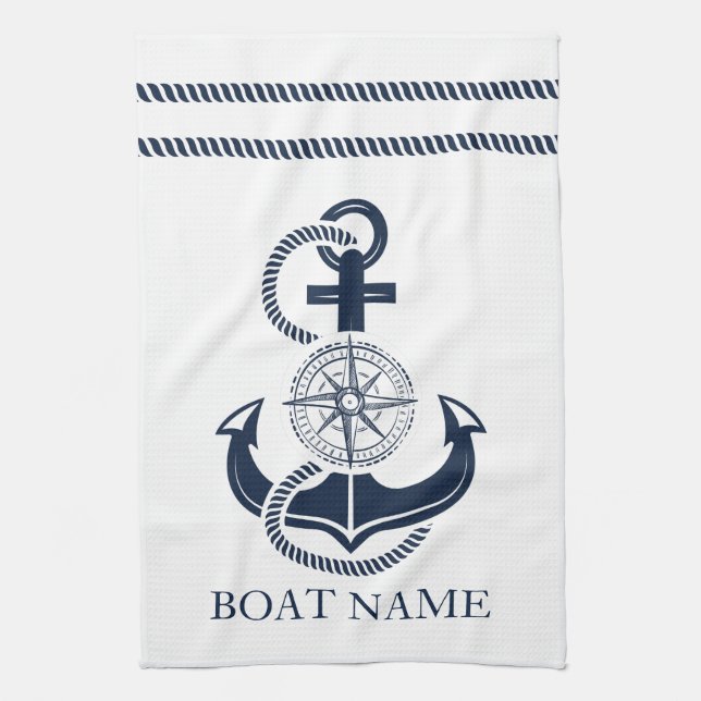 Name des Schiffes Nautic Navy Blue Anchor Geschirrtuch (Vertikal)