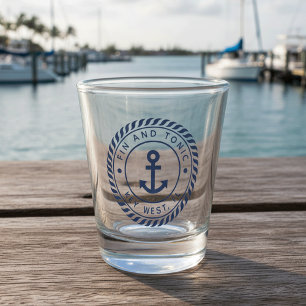 Name des Schiffes Nautic Navy Blue Anchor Schnapsglas