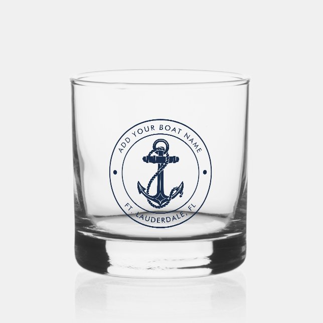 Name des Schiffes Nautic Navy Blue Anchor Whiskyglas (Vorderseite)