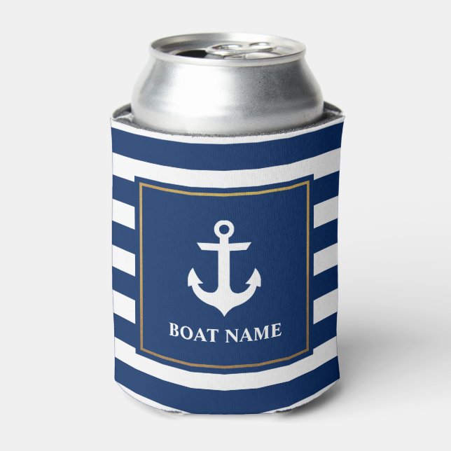 Name des Schiffes Nautic Navy Blue Striping Anchor Dosenkühler (Kanne Vorderseite)
