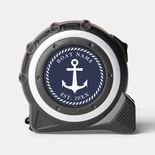 Name des Schiffes Nautic Navy Blue und White Ancho Maßband (Vorderseite)