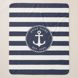 Name des Schiffes Nautic Navy Blue White Anchor Sherpadecke
