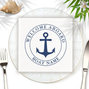 Name des Schiffes Nautic White Navy Blue Anchor Serviette
