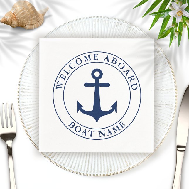 Name des Schiffes Nautic White Navy Blue Anchor Serviette (Von Creator hochgeladen)