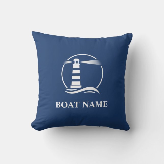 Name des Schiffes Nautical Classic Lighthouse Navy Kissen (Vorderseite)
