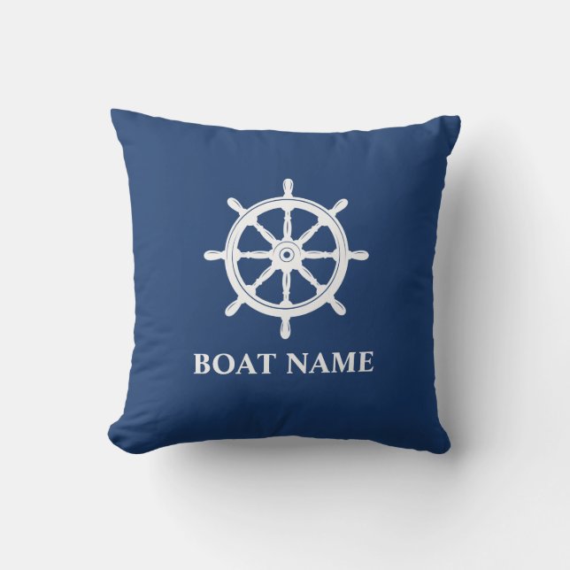 Name des Schiffes Nautical Ships Wheel Helm Navy B Kissen (Vorderseite)