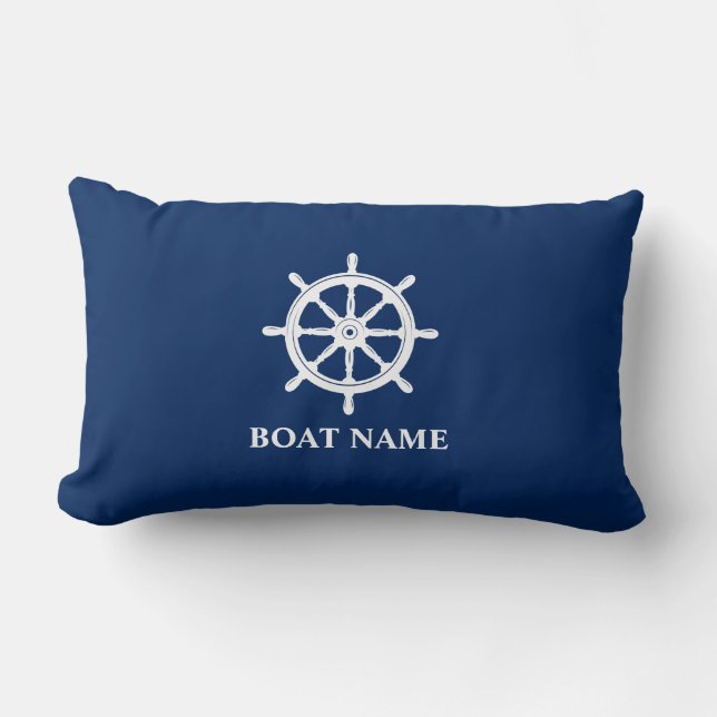 Name des Schiffes Nautical Ships Wheel Helm Navy B Lendenkissen (Vorderseite)
