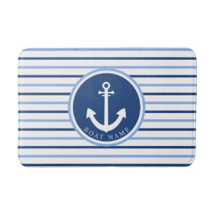 Name des Schiffes Navy Blue Anchor Moderne Küste Badematte