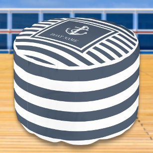 Name des Schiffes Navy Blue Striping Nautical Anch Hocker