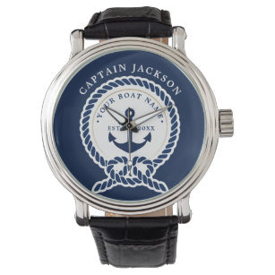 Name des Schiffes Navy Blue & White Armbanduhr