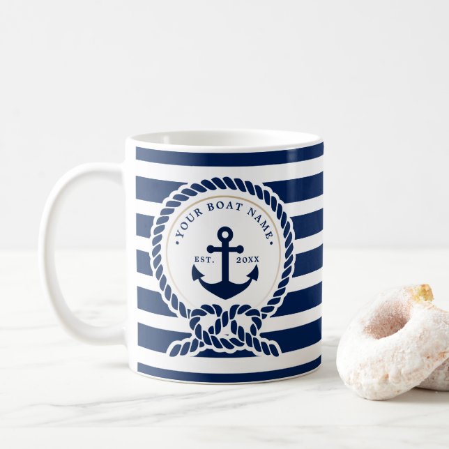 Name des Schiffes Navy Blue & White Kaffeetasse (Mit Donut)