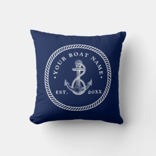 Name des Schiffes Navy Blue & White Kissen