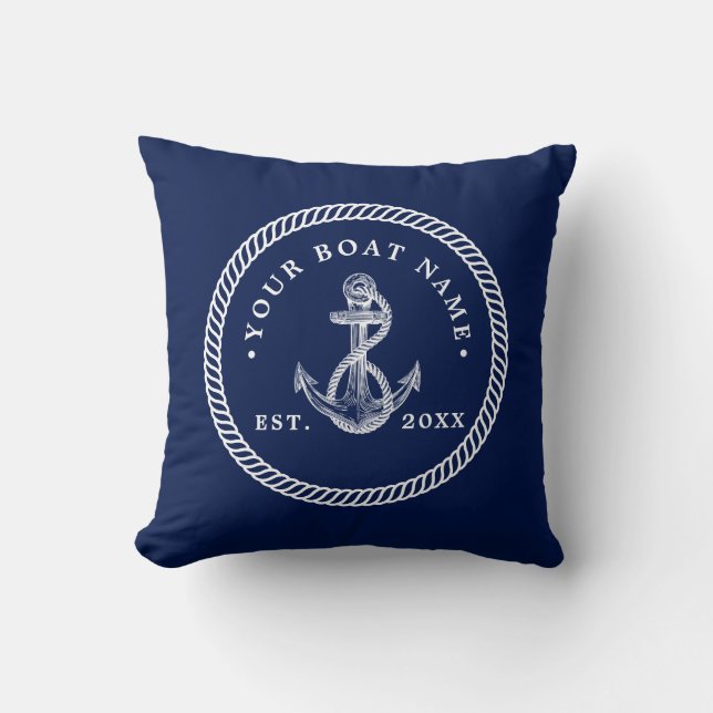 Name des Schiffes Navy Blue & White Kissen (Vorderseite)