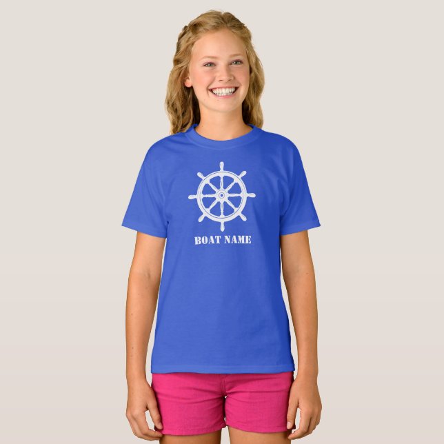 Name des Schiffes oder Name des Schiffes Helm Whee T-Shirt (Vorne ganz)