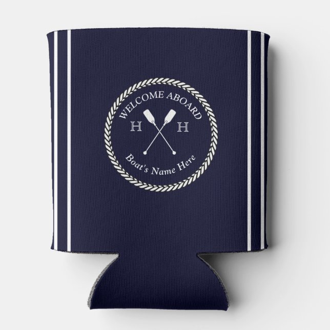 Name des Schiffes Paddles Rope Navy Blauer Empfang Dosenkühler (Rückseite)
