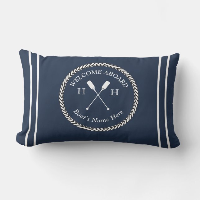Name des Schiffes Paddles Rope Navy Blauer Empfang Kissen Für Draußen (Vorderseite)