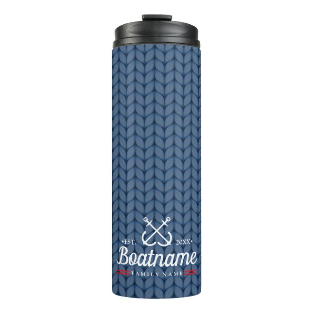 Name des Schiffes Personalisiert Blue Wolle Thermosbecher (Vorderseite)