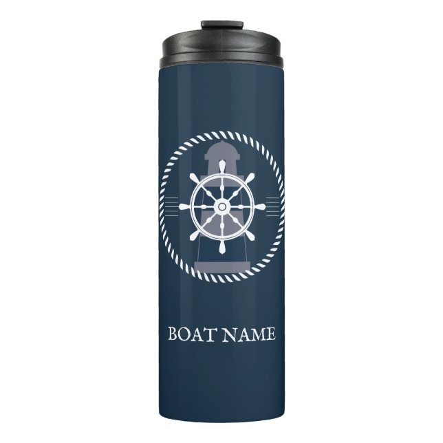 Name des Schiffes Personalisiert Navy Blue Thermosbecher (Vorderseite)
