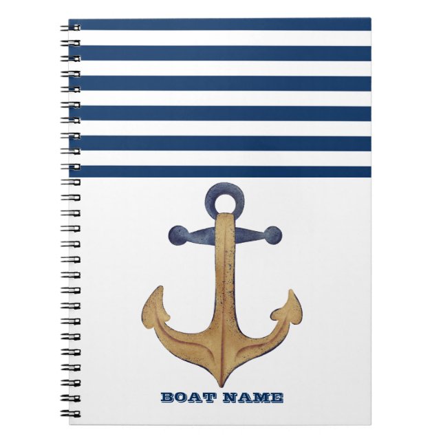 Name des Schiffes,Vintager Anker Blauer Streifen Notizblock (Vorderseite)