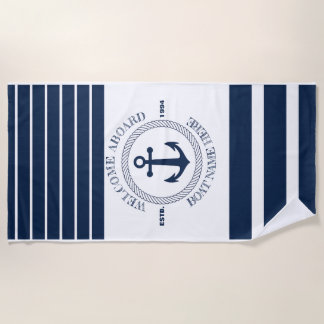 Name des Schiffes Willkommen im Anker & Seil Strandtuch