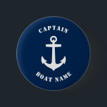 Name des Schiffs des Schiffskapitäns Blue Button<br><div class="desc">Navy Blue Classic Nautical Anker und Ihr Personalisierter Bootsname und die individuell anpassbare Captain Rank Button.</div>