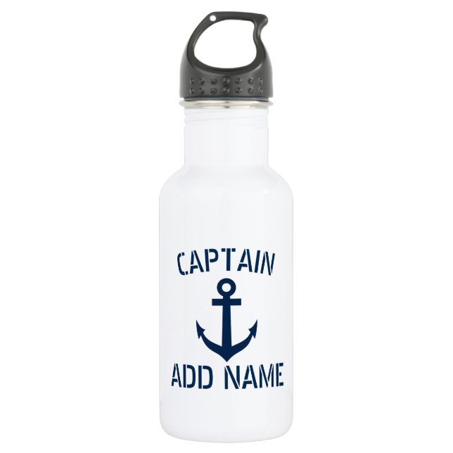 Name des Schiffskapitäns Ankerwasserflasche Trinkflasche (Vorderseite)