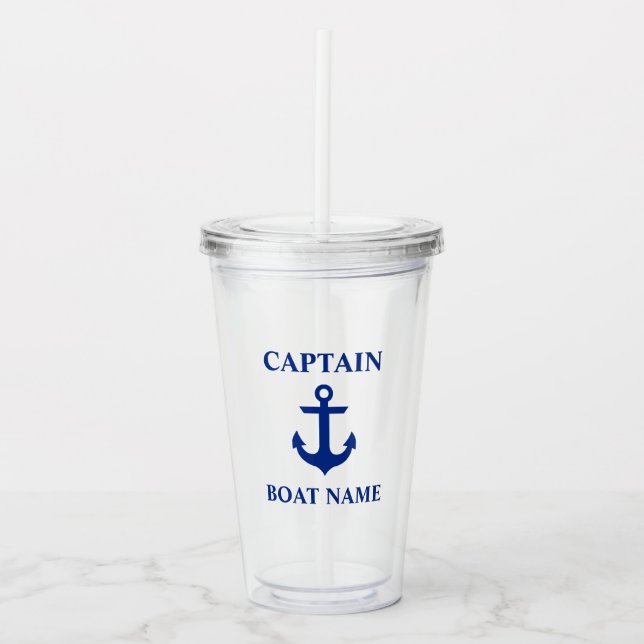 Name des Schiffskapitäns Nautical Anchor Acryltrinkbecher (Vorderseite)