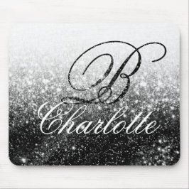 Name des Schwarz-weißen Glitzer Girl Script Monogr Mousepad