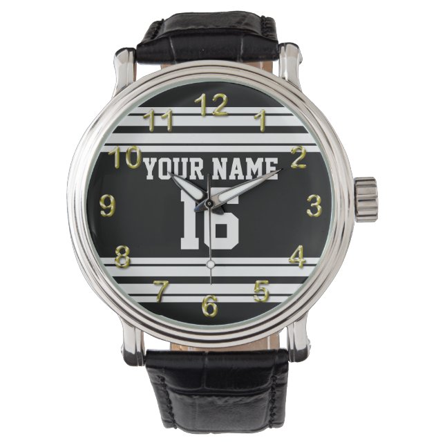 Name des Schwarz-weißen Teams Jersey Armbanduhr (Vorderseite)