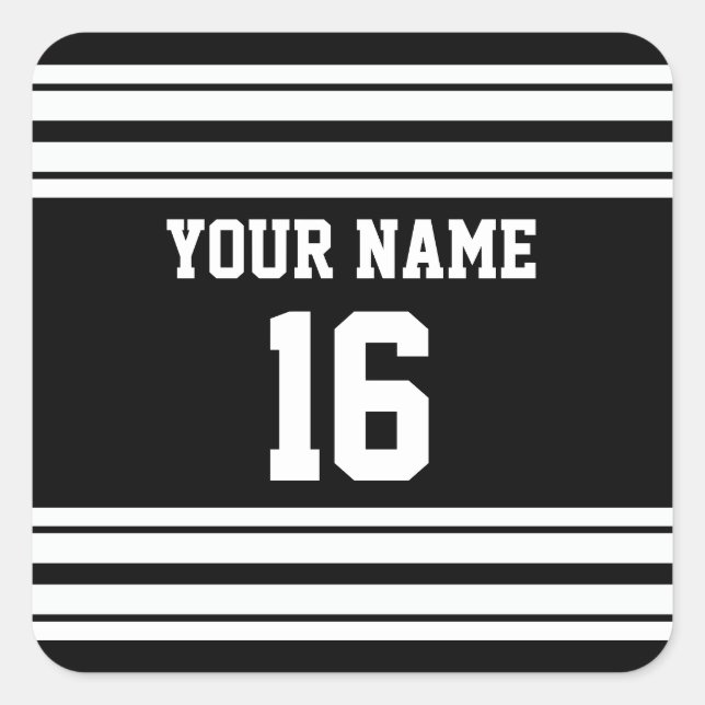 Name des Schwarz-weißen Teams Jersey Quadratischer Aufkleber (Vorderseite)