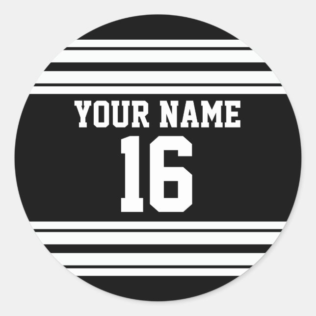 Name des Schwarz-weißen Teams Jersey Runder Aufkleber (Vorderseite)